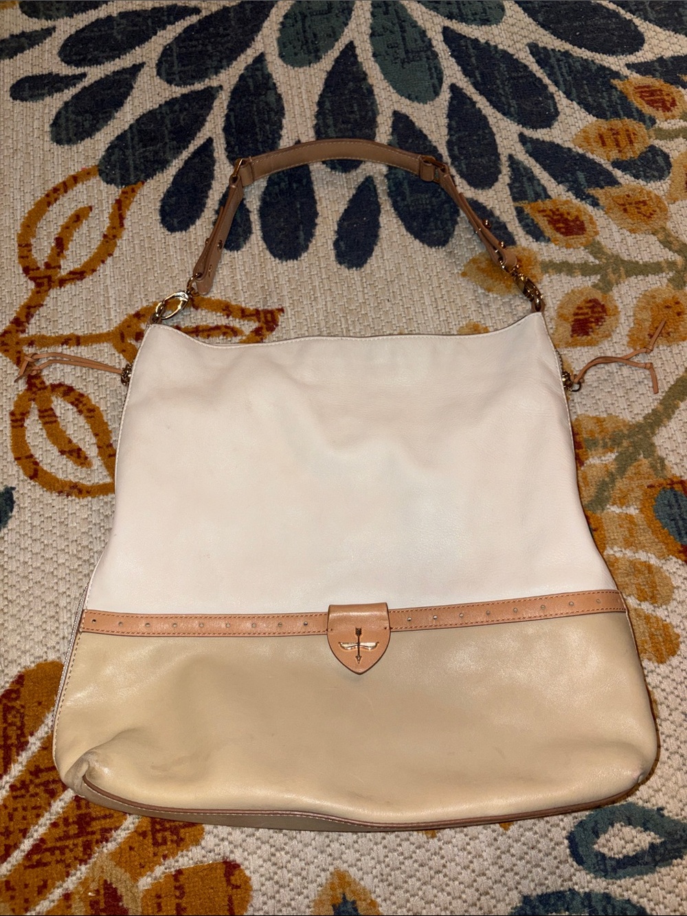 Pour La Victoire Cream and Beige Two-Tone Leather Shoulder Bag